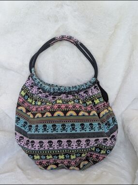 Joe Boxer Multicolor Stripe Hobo Bag with Skulls & Rainbows